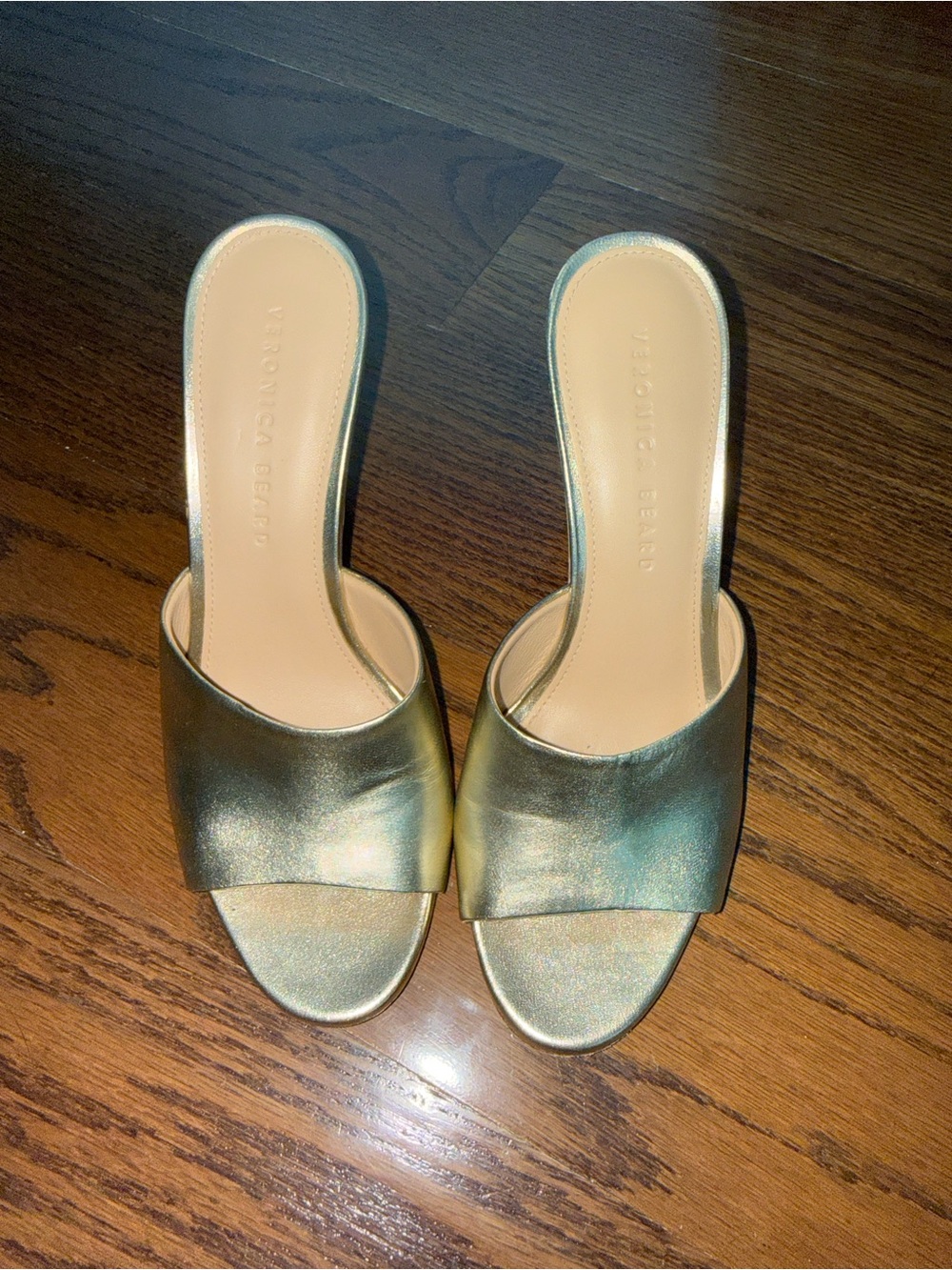 Veronica Beard Iridescent Gold Open-Toe Slide Mules